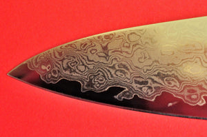 Nahaufnahme Messerspitze YAXELL YO-U 69 Damast Kochmesser 210mm Japan Japanisch Messer