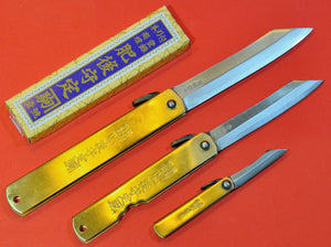 Japanese NAGAO HIGONOKAMI folding pocket knife bluesteel brass Japan