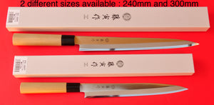 Les 2 couteaux Tojiro Fuji Yanagiba couteau poisson Japon Japonais sushi sashimi